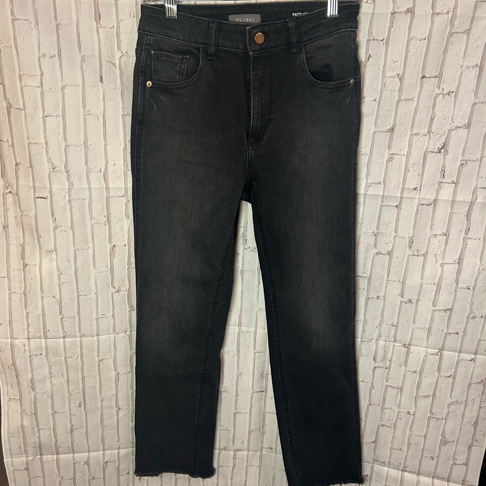 DL1961 Straight Leg Jeans Womens 25 Patti Black Ankle High Rise Denim Frayed